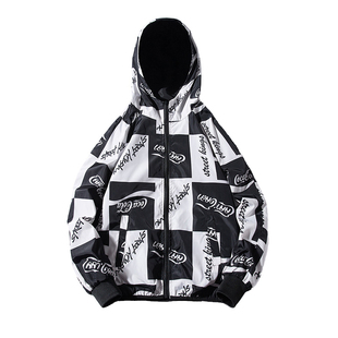 正反面两穿潮流夹克男式两面穿春秋连帽外套男双面穿印花上衣褂子