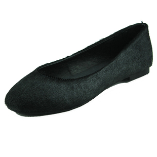 欧美黑色马毛真皮单鞋浅口平跟女鞋复古圆头软底大码平底鞋工作鞋