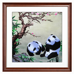 苏绣刺绣现代客厅沙发背景墙装饰画餐厅挂画卧室壁画室内墙画熊猫