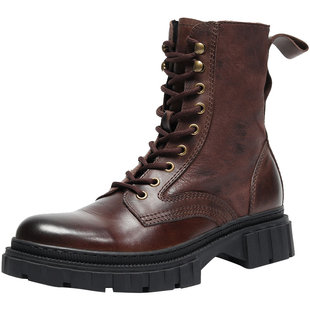 欧洲站男鞋牛皮靴子男秋冬款纯皮英伦高筒骑士靴休闲哈雷马丁靴男