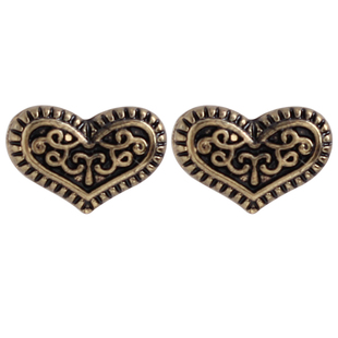 欧美心形做旧复古风耳钉雕花古铜色迷你耳饰女低调百搭饰品(TC)