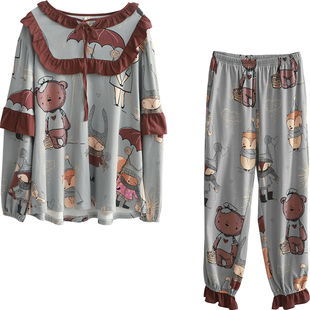 Bananagirl情侣睡衣纯棉卡通可爱女新疆棉花春秋家居服长袖男套装