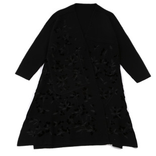 新中式羊毛大衣秋冬女安娜滕复古国风竹子刺绣大码中长款针织开衫