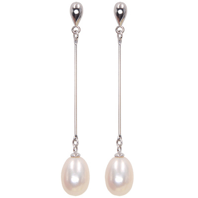 椭圆天然淡水真珍珠耳环