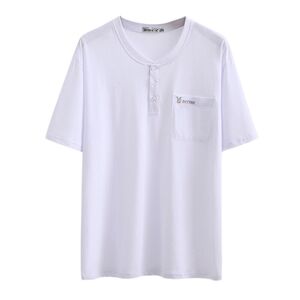 中老年短袖t恤纯棉大码V领口袋父亲爷爷装夏季男装宽松鸡心领上衣