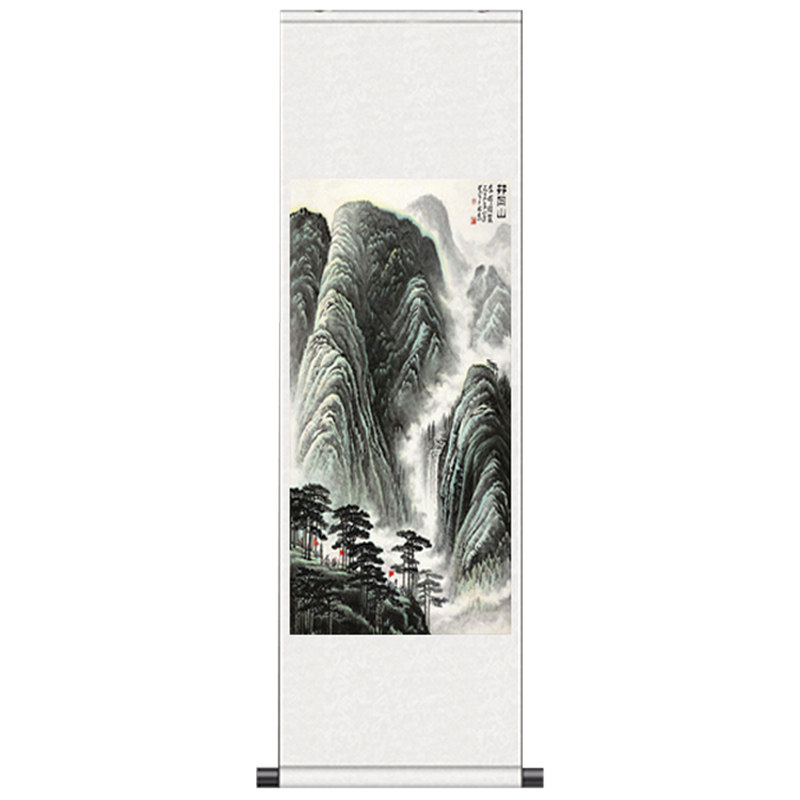 井冈山风水字画丝绸礼品画卷轴画国画水墨山水画办公室客厅可定制
