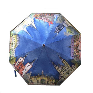 新款包邮经典个性定制防晒两用晴雨伞油画世界地图全自动三折伞