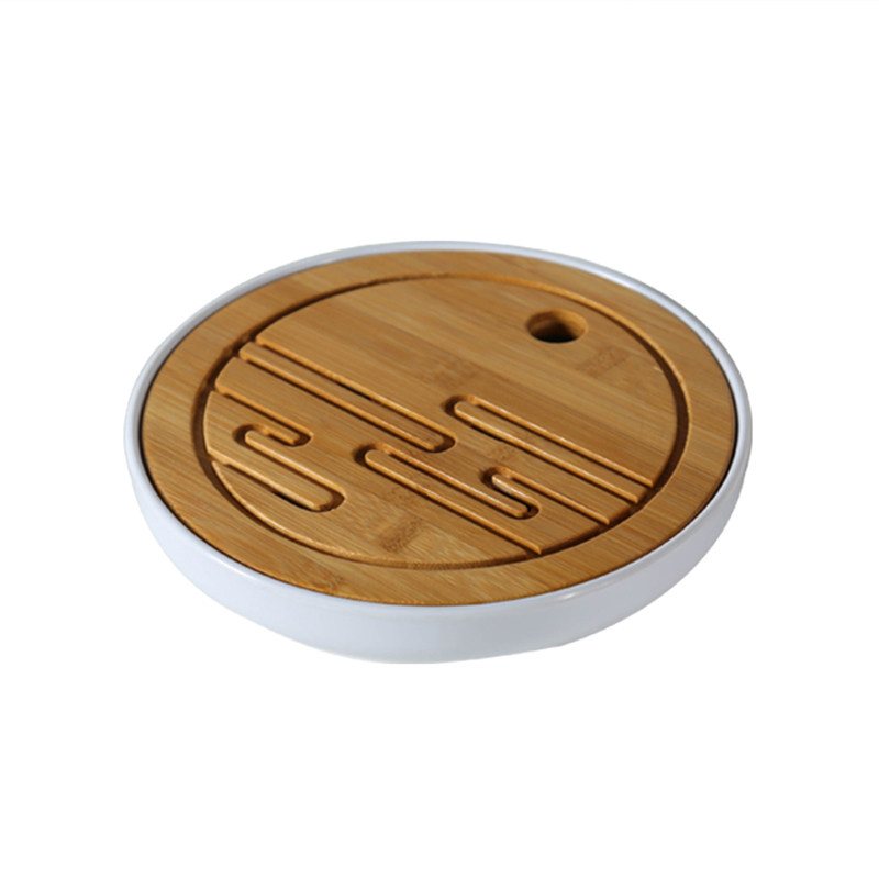 竹木茶盘功夫茶具 简约日式小号茶托茶台 圆形迷你家用储水式干泡