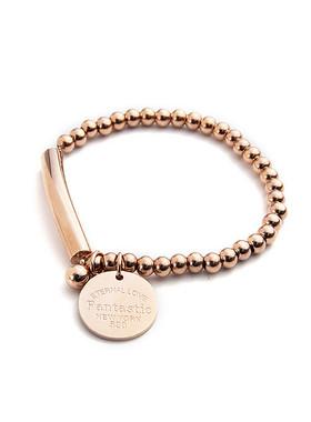 手链圆牌弹力绳钛钢镀18k不褪色