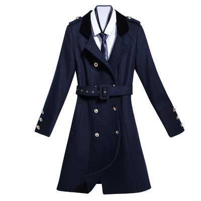 新款藏蓝色加厚小个子风毛呢外套