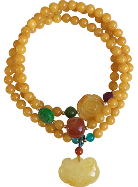 南红纯天然碧玉琥珀花朵如意锁