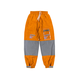 triSEGGA 橙色PVC口袋反光魔术贴束脚裤复古运动男女校裤国潮长裤