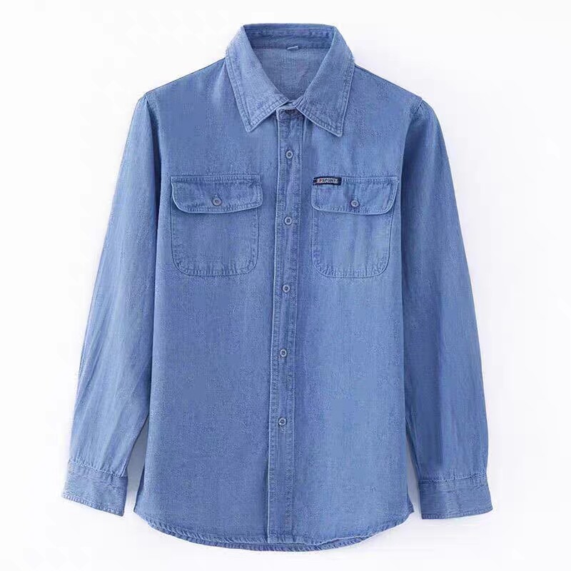 纯棉百搭牛仔衬衫薄款纯色大码女装四季款休闲女外套工作服防晒衣