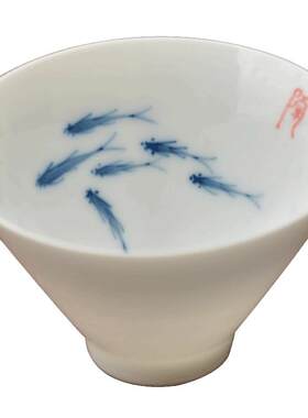 陶迷茶杯手绘斗笠骨瓷青花功夫