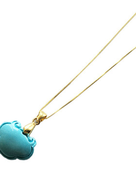 吉祥如意蓝松石雕刻如意锁吊坠锁骨项链平安锁男女款送礼物精致