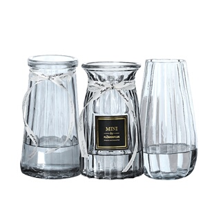 三件套玻璃花瓶高级透明客厅摆件水培富贵竹百合鲜花花瓶插花花器