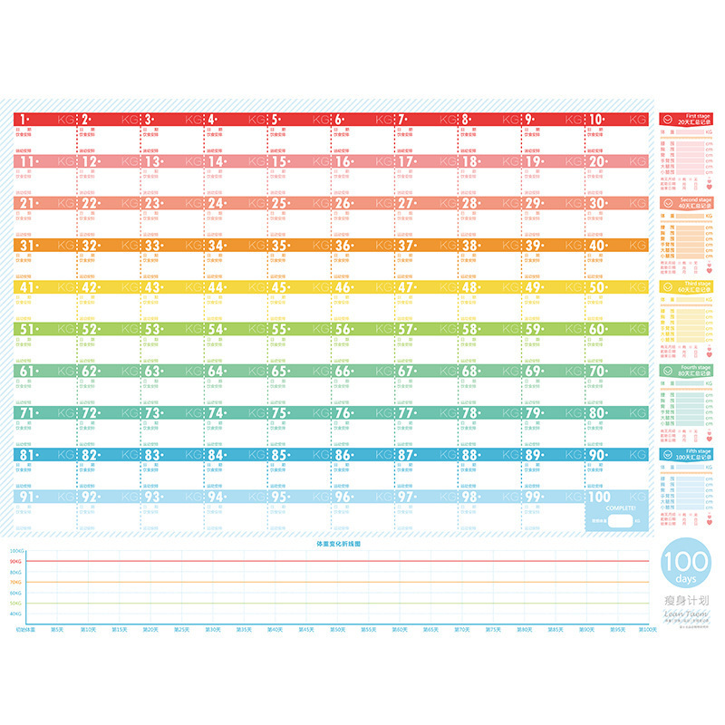 100天瘦身百日打卡计划表减肥健身一百天计划表日程表减肥计划表