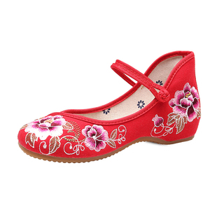 广场舞鞋女腰鼓舞鞋老北京布鞋民族风绣花鞋汉服鞋低跟跳舞演出鞋