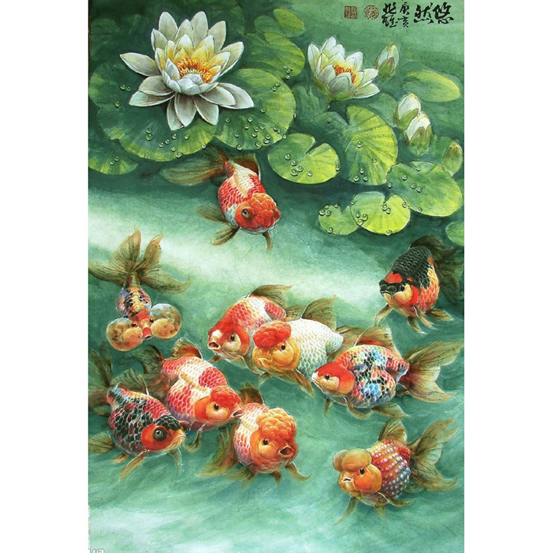 精准印花法国画竖版连年有余新款