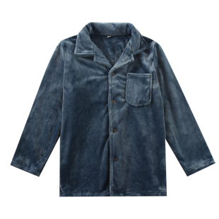 法兰绒睡衣男士加厚秋冬季单件上衣纯色家居服休闲简约珊瑚绒大码