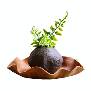 天朗星家居 陶制树叶荷叶花盆 中式个性花器 多肉绿植盆 水培陶器