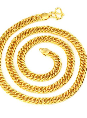 越南沙金项链男纯金色持久不掉色马鞭链泰国仿黄金老板链饰品