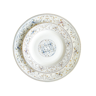 民生逐鹿陶瓷盘碟家用欧式金边餐具天鹅湖7/8英寸菜盘饭盘大鱼盘