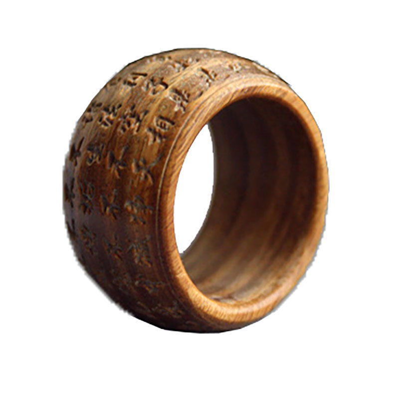男士个性中国风新款创意菩提子檀木指环霸气潮流戒子心经食指戒指