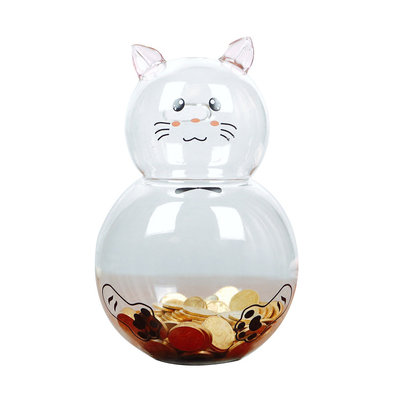 抖音创意存钱罐生日儿童节日礼品猫咪只进不出的透明玻璃储蓄罐