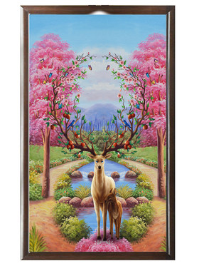 风景麋鹿钻石画竖版玄关现代简约