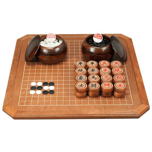 御圣围棋棋盘套装五子棋象棋二合一实木盘儿童初学围棋云子木棋盘