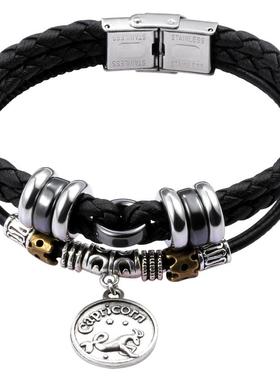 皮绳编织十二星座手绳男士手链潮