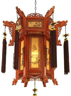 宫灯中式实木六角祠堂古典