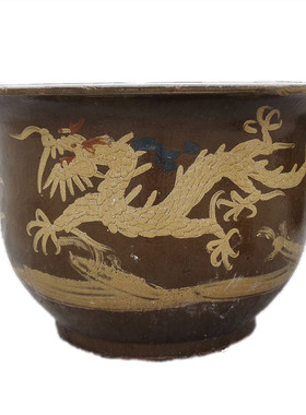 宜兴陶器花盆 10尺均釉贴龙盆 精品陶瓷龙缸 户外铁树花盆大号HP