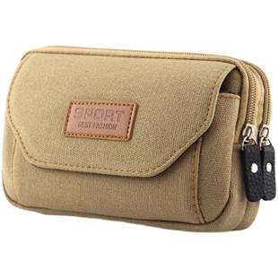 新款5/7寸手机包男多功能穿皮带腰包帆布手机套腰挂包耐磨小钱包