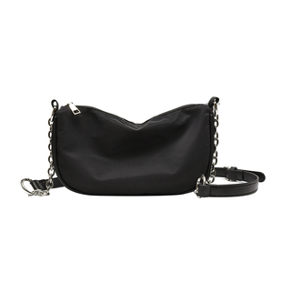 极简冷淡复古风2024初春新款新月百搭黑色链条腋下法棍单肩包包女