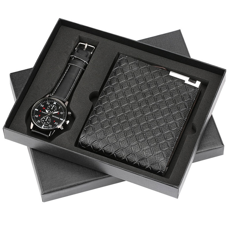 Quartz Wrist Watch Leather Wallet Gift Set for Boyfriend men