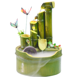 招财竹子流水喷泉风水轮摆件加湿器创意客厅办公室内小假山装饰品