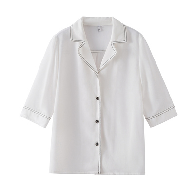 2025年新款v领雪纺上衣女夏漏锁骨洋气小衫气质心机时尚半袖衬衫