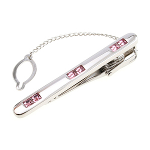 帅朗简约银色男士领带夹新郎婚礼领夹镶蓝紫色水晶带链送礼盒装