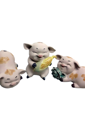 生肖猪石湾公仔吉祥三宝工艺品