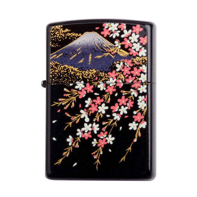 ZIPPO樱花富士山黑色烤漆