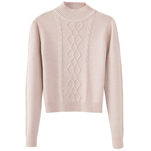 半高领毛衣女宽松短款小个子上衣冬季加厚套头中领内搭针织打底衫