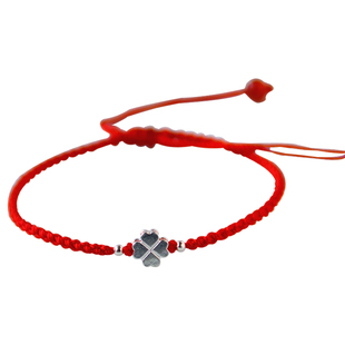 925银幸运草红绳手链女男情侣一对四叶草手绳脚链情人节礼物