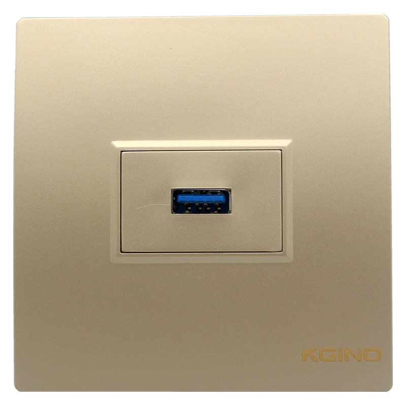 香槟色86型直插式3.0USB数据延长线墙壁插座母对母单口电脑孔面板