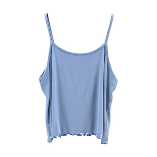 莫代尔吊带短裤女夏薄款大码宽松睡衣套装打底花边短款背心两件套