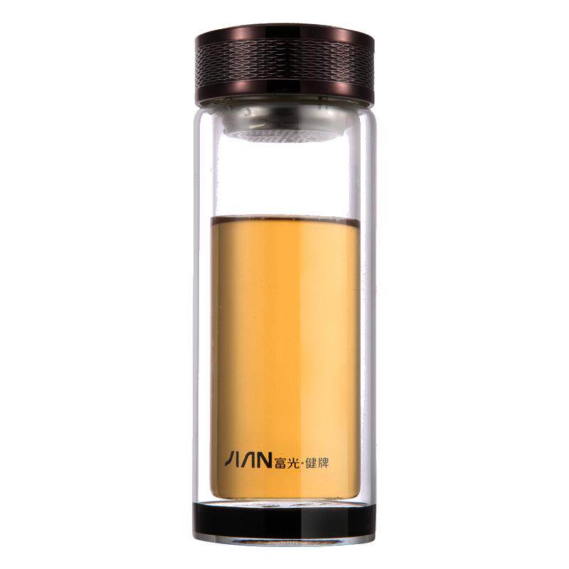 富光玻璃杯双层过滤带盖加厚水晶