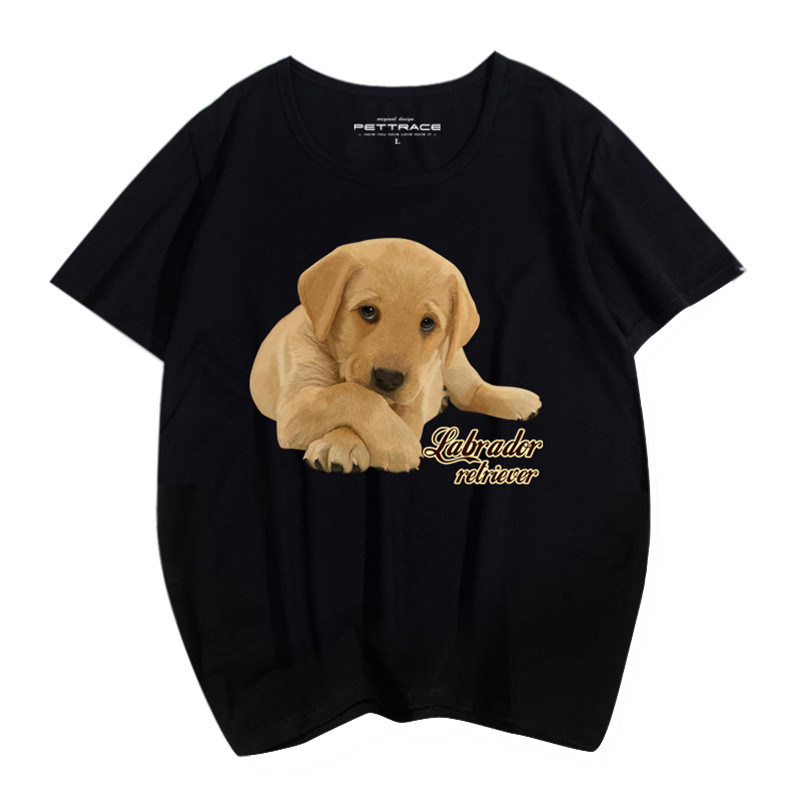 狗狗拉拉图案短拉布拉多犬印花T恤男女情侣装犬迷服饰纯棉圆领