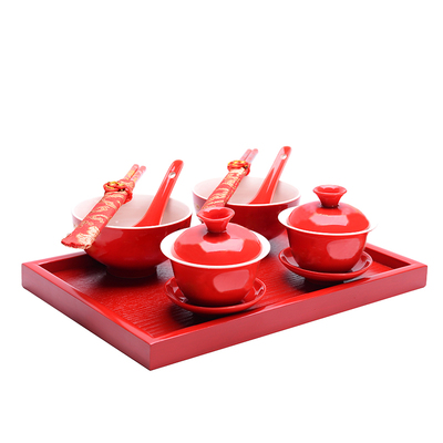 结婚敬茶杯红色婚庆过嫁妆筷子
