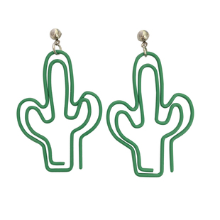 GGW手作 创意仙人掌回形针耳环曲别针耳钉纯银耳勾无耳洞耳夹实拍